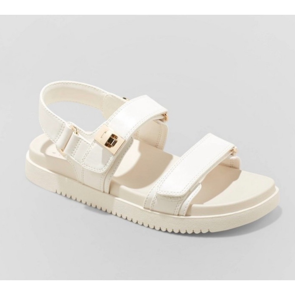 A New Day Jonie Sandals Womens 10 Off White Platform Slingback Gold Hardware NWT